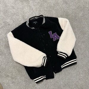 New Look Jacket Coat Fuzz Letterman Sherpa Teddy Bear Bomber L